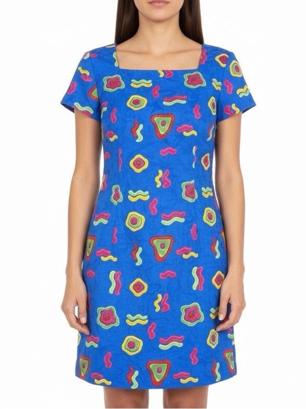 Jessica Howard Electric Blue Abstract Shift Dress with Neon Accents